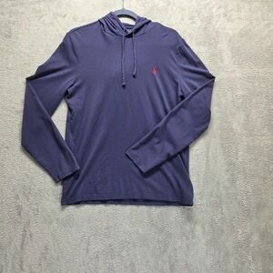 Polo Ralph Lauren Shirt Mens Small Blue Long Sleeve Pullover Hooded Tee Casual